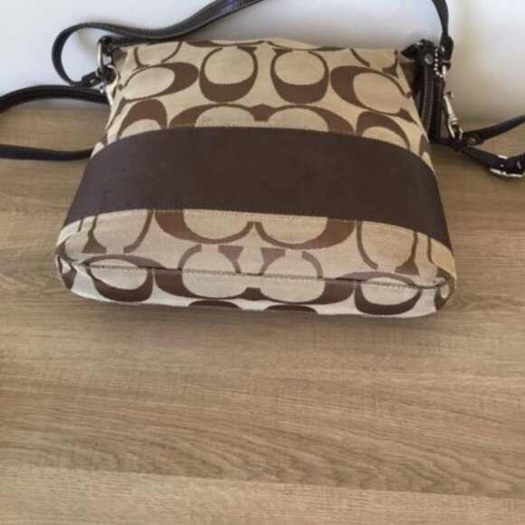 Coach Signature C - 2 Way Shoulder Bag Brown Canvas Leather Top Zip M0953-F13674 - Picture 4 of 11